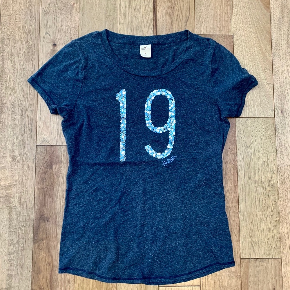 Hollister Sequin Detail Navy Heather Tee